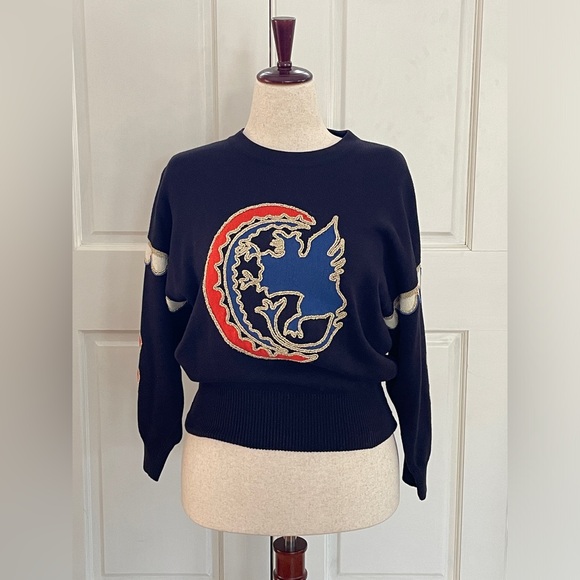 Escada Sweaters - Escada Navy Blue Graphic Sweater